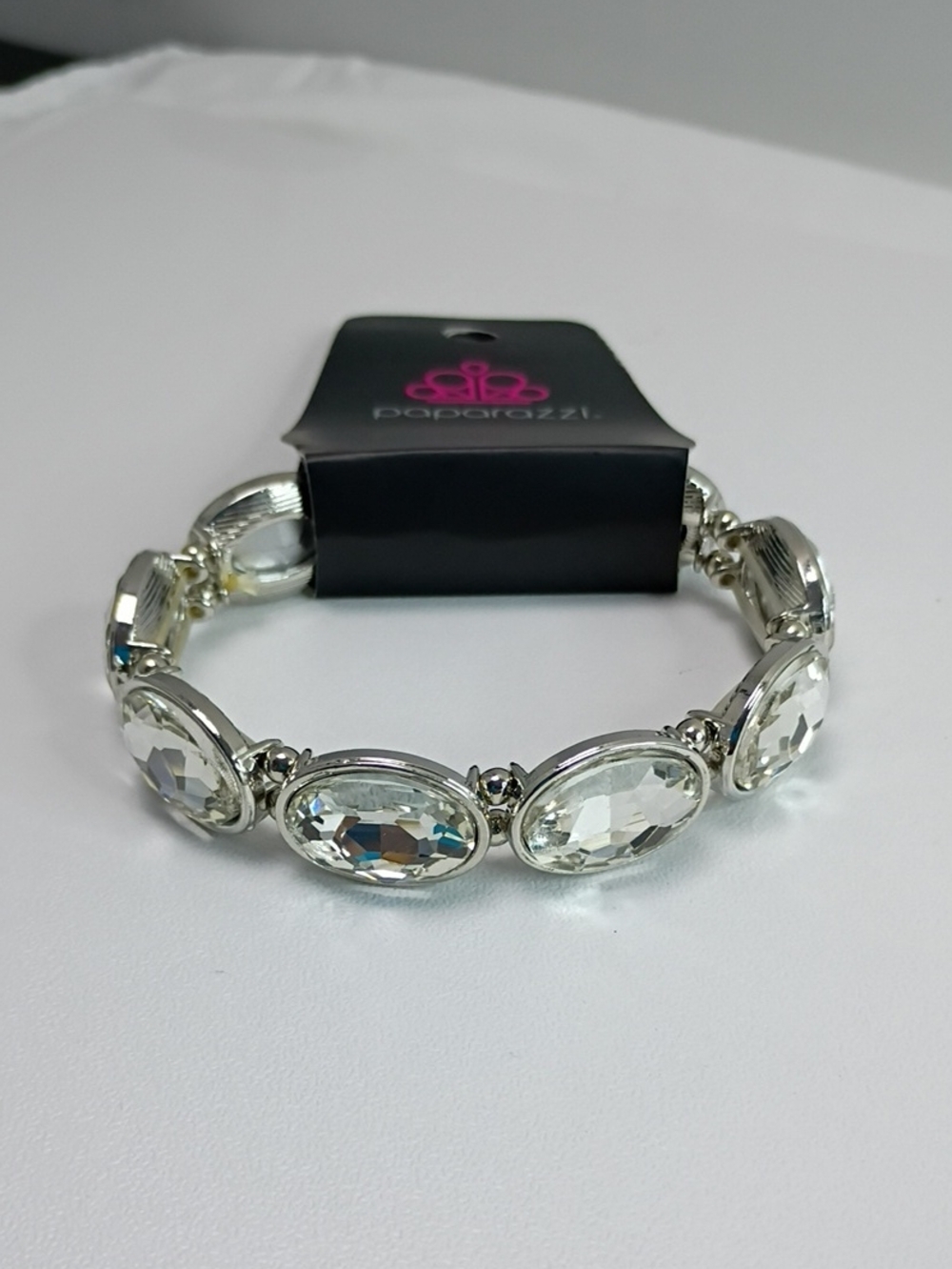 paparazzi Silver Clear Oval Crystal Stretch Bracelet